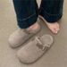 Crestar Women's Winter Mule Fashion Fur Lined Suede Clogs Cotton Shoes With Adjustable Buckle Lady Casual Flat Slippers_vogvips.com