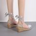 Women's Shoes Wedge Heels Thick Bottom Closed Toe Slip On Spring And Autumn Slip On Lace Up High Heels Single Shoes Hollow Straw_vogvips.com