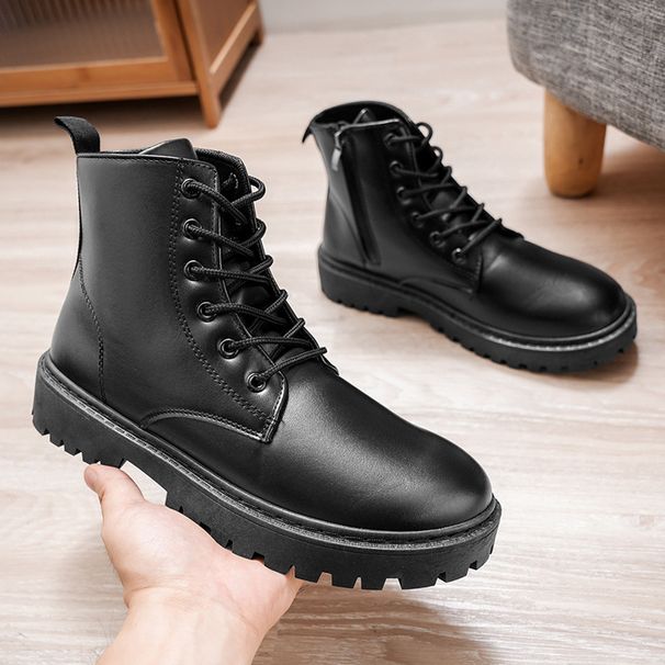 2025 Side Zipper High Top Men's British Style Black Leather Shoes Workwear Short Boots A0d3_vogvips.com