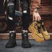 European Warm Series Men's Martin Autumn Winter New Rotating Buckle Thick Sole Work High Top Trendy Shoes Versatile Height Increasing Yellow_vogvips.com