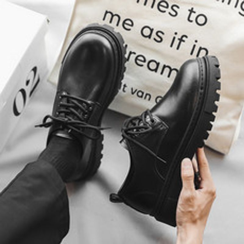 Business leather men's fall 2023 new young British style students thick soled suit men all wear fashionable shoes_vogvips.com