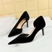 1363-A6 Fashionable And Minimalist Banquet Women's With Thin High Heels, Shallow Mouth, Pointed Side Hollow West Velvet_vogvips.com