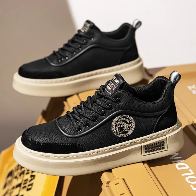 Leather Men White Sneakers Breathable Skateboarding Shoes Mens Outdoor Walking Running Shoes Couple Casual_vogvips.com