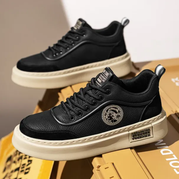 Leather Men White Sneakers Breathable Skateboarding Shoes Mens Outdoor Walking Running Shoes Couple Casual_vogvips.com