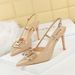 312-K213 European And American Women's High-heeled With Thin Heels, Patent Leather, Shallow Cut, Rhinestones, Metal_vogvips.com