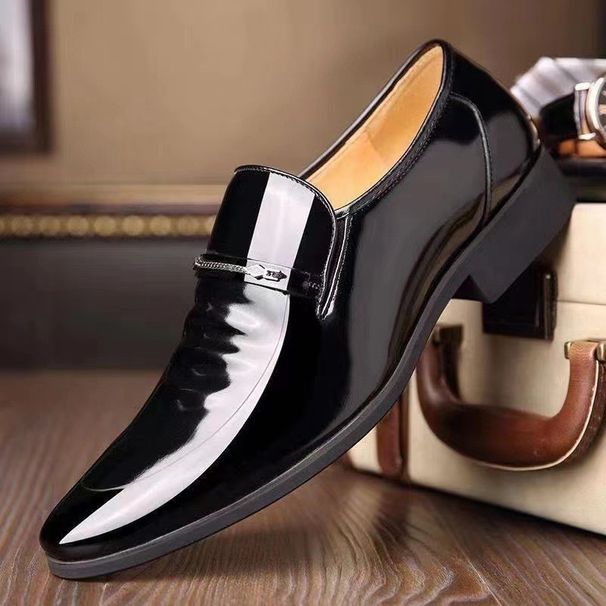Men's Business Patent Four Seasons New Pointed Toe Slip-On Low-Cut Formal Large Size Leather Shoes_vogvips.com