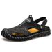 Men’s Hand Sewn 2-in-1 Closed Toe Leather Sandals, Convertible Back Strap Casual Walking Slides_vogvips.com