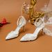 Women's White High Heeled Bridal Shoes French Style Open Toe With Pearl Tassel Chain Lace And Flowers Design Wedding Footwear_vogvips.com