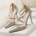 Women's Shoes Sexy Nightclub Stiletto High Heels Shallow Mouth, Pointed Rivets, Hollow Straps_vogvips.com