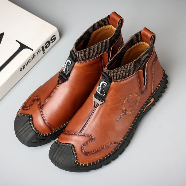 European Warm Series Autumn Winter 2025 Large Size Casual Mid-top Martin Boots With Cotton For Warmth Outdoor Korean Style Handmade Men's_vogvips.com