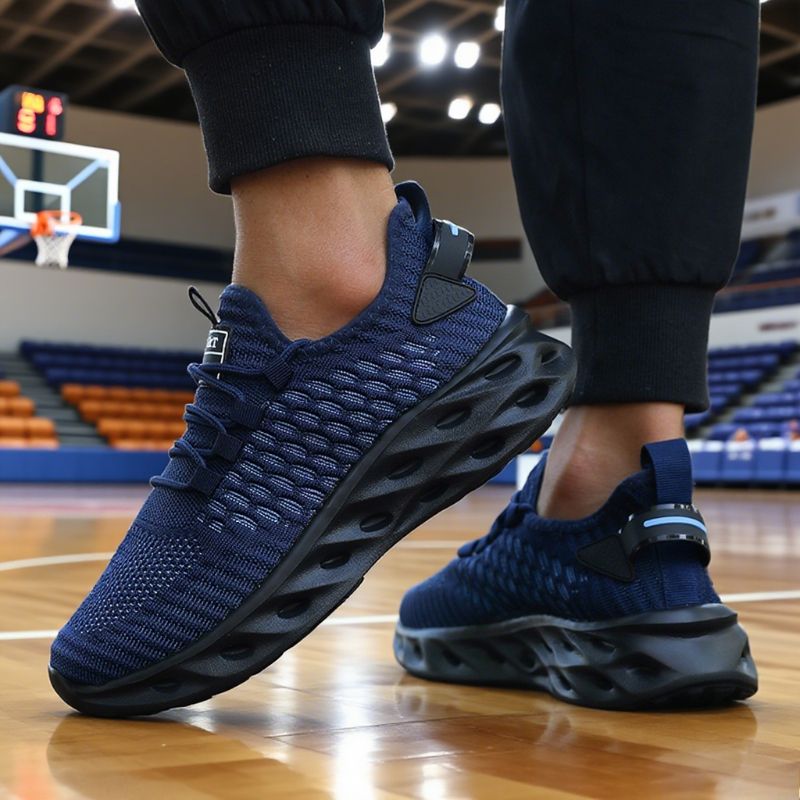 Men' Athletic Baketball Sneaker Bright Yellow Woven Upper Airy Meh Deign Men Trendy Non-lip Functional Sport_vogvips.com
