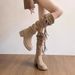 Wasteland Style ~ Tassel Women's, 2025 Fall And Winter New Chunky Heel Long Dress Polka Dot, V Cut Slim Pleated Knight Boots Fashion Versatile Casual_vogvips.com
