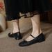 Women's Chunky Heel 2025 Summer New Style Woven Hollow Bow Strap Fashionable Flat Shallow Mary Jane Shoes_vogvips.com