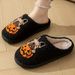 Halloween Indoor And Outdoor Cartoon Pumpkin Dog Pattern Couple Non-Slip Fleece-Lined Thickened Cotton Slippers_vogvips.com