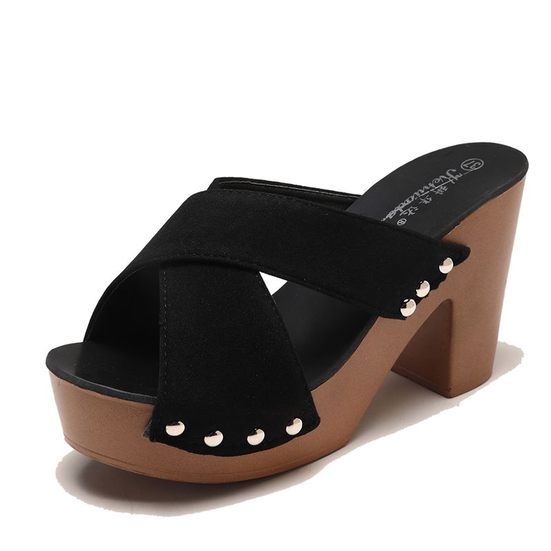 Summer Women Sandals Square High Heel Platform Flock Casual Rivet Pumps Peep Toe Female Elegant Ladies Shoes Zapatos De_vogvips.com