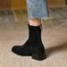 Frosted Chunky Heel Ankle For Women, New Autumn Winter Square Toe Back Zipper Martin Boots, Stretch Slim Boots_vogvips.com