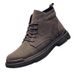 Men's Casual Work Boots - Round Toe Canvas High-Top Lace-Up Shoes With Rubber Sole For Autumn & Winter (Black/Brown, Single & Lined Options)_vogvips.com