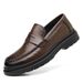 Men's Slip-On Leather Loafers With Textured Thick Sole For Business Formal_vogvips.com