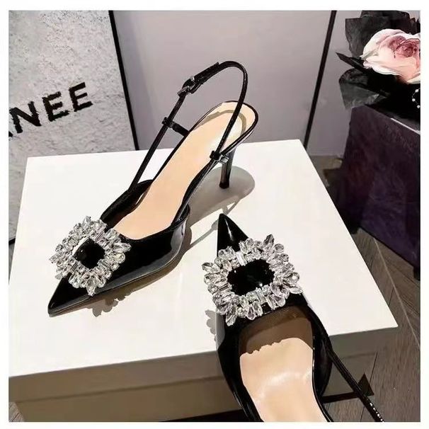 2025 New Stiletto Sandals Women, Pointed Toe, Rhinestone Backless Strap, Fairy Style Elegant High Heels For Women_vogvips.com