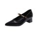 Sheepskin French-style Pointed-toe Chunky Heel Women's Shoes 2025 Spring/autumn With Metal Strap, Shallow Mary Jane_vogvips.com