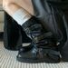 2025 Black Booties New Fashion Round Toe Belt Buckle Mid-Calf Knee-High Slimming Chunky Heel Riding Boots_vogvips.com