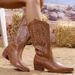 Vintage Embroidered High Boots For Women - Western Cowboy Ankle Boots With Chunky Heel & Pointed Toe (Black/Brown/White)_vogvips.com