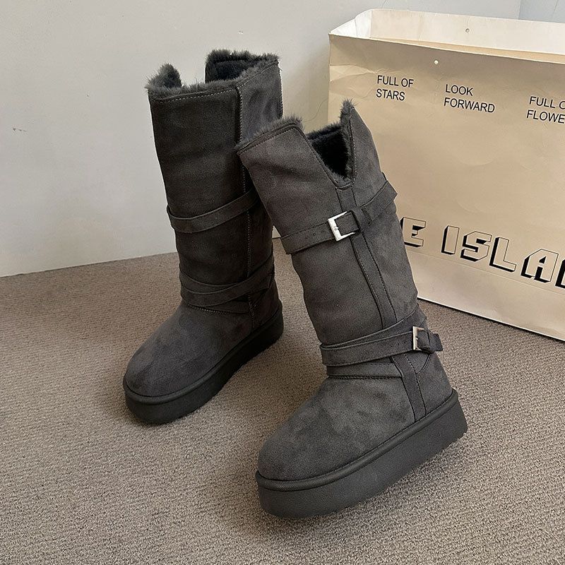 Small Thick-soled Long-tube Snow Boots For Women's Winter Heightening, Piling And Thickening Thermal Cotton Shoes_vogvips.com