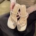 Summer Gentle Wind Rhinestone Flower Flip-flop Chunky Heel Sandals Women's Outdoor Square Toe Transparent High Heel Sandals_vogvips.com