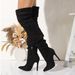 Elegant Suede Over-the-Knee Boots For Women - Pointed Toe, Stiletto Heel, Foldable Cuff, Retro Style_vogvips.com