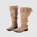 Women's Niche Design Pointed Toe Oversized High Heeled Boots Retro Western Cowboy Chunky Heel Tall Boots For Spring_vogvips.com