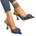 cross-border Exclusive Foreign Trade Blue Satin Pleated Square Buckle Pointed Toe Stiletto High-heeled_vogvips.com