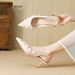 Qianluhui Sweet Style Thin Heel Pointed Toe Backless Sandals Summer New Exquisite Satin Party Dress Shoes_vogvips.com