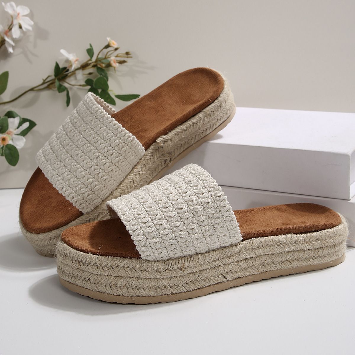 Women’s Shoes Summer Casual Rope Bottom Platform Flip Flops For Women Weaving Large Size Thick Soled Sandals_vogvips.com
