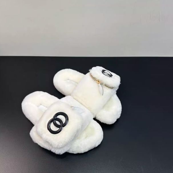 Xiaoxiangfeng Thick Bottom Heightening Mao Mao Slippers 2025 New Autumn And Winter Schoolbag Buckle Fashionable Outer Wear Internet Celebrity_vogvips.com