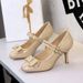 6682-H91 French-style Double-breasted High-heeled Women's Shallow-cut Stiletto With Bow, Patent Leather Round-toe_vogvips.com