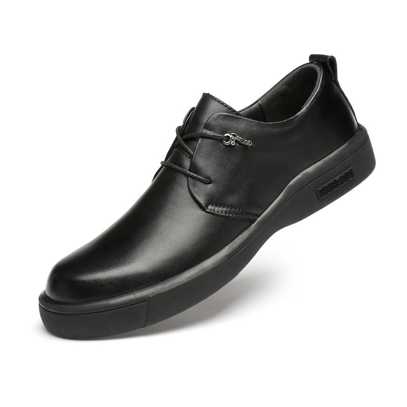 Men's Round Head Leather Shoes Non-slip Men's First-layer Leather Shoes Shallow Mouth Lace-up Leather Shoes_vogvips.com