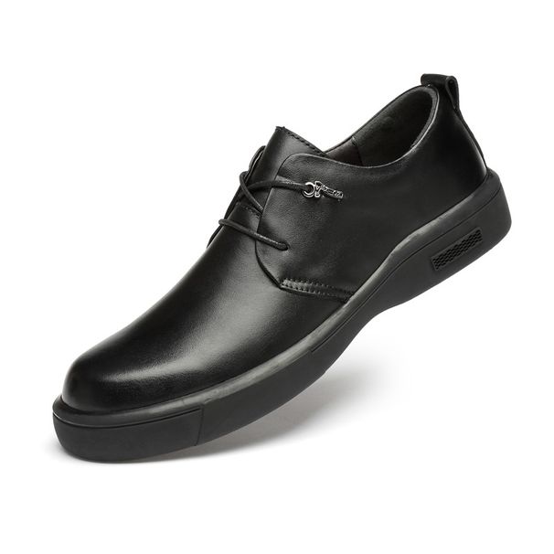 Men's Round Head Leather Shoes Non-slip Men's First-layer Leather Shoes Shallow Mouth Lace-up Leather Shoes_vogvips.com