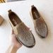 Women's Fashion Loafers With Rhinestones - Slip-On Comfort Shoes For Casual Wear, Round Toe & Low Heel, Black & Khaki Options_vogvips.com