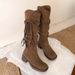 Cowhide Version~ Wasteland Tassel Knight Thick Heel Over-the-Knee Long Slimming Pile Mid-Calf Boots For Women_vogvips.com