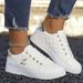 Fashion Lightweight Women's Sneakers - Black, White And Gold Embellished, Lace-Up Low-Top Casual Shoes For All Seasons_vogvips.com