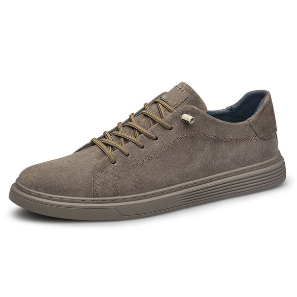 Low-top Round Head Lace-up Men's Shoes Cow Two-layer Leather Board Shoes British Casual Sports Shoes_vogvips.com