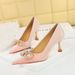 1818-K79 Banquet High Heels Korean Style Women's Xishi Velvet Shallow Mouth Pointed Toe Metal Pearl Rhinestone Buckle_vogvips.com