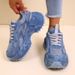 Fall New Heavy Industry Denim Rhinestone Platform Casual Women S Sneakers Round Toe Large Size Single Shoes_vogvips.com