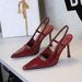 Women's Shoes Sexy Pointed Toe High Heels, Stiletto Heels, Super High Heels, Patent Leather, Metal Buckle, Open Back, And Strap._vogvips.com