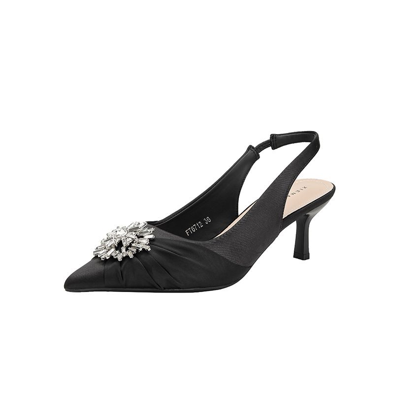 Qianluhui Exquisite Rhinestone High-End Dress Shoes With Elegant Style, Thin Heel, Pointed Closed Toe, And Open Back_vogvips.com