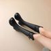 Women's Chunky Heel Knee High Boots With V-Cut Design Faux Leather Winter Boots For Women Warm Fleece Lined Mid Calf Boots Over The Knee,_vogvips.com
