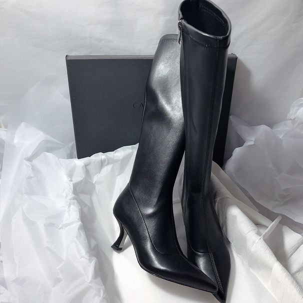 Internet celebrity high heels beautiful solid color pointed stiletto side zipper elastic skinny boots women's long boots_vogvips.com