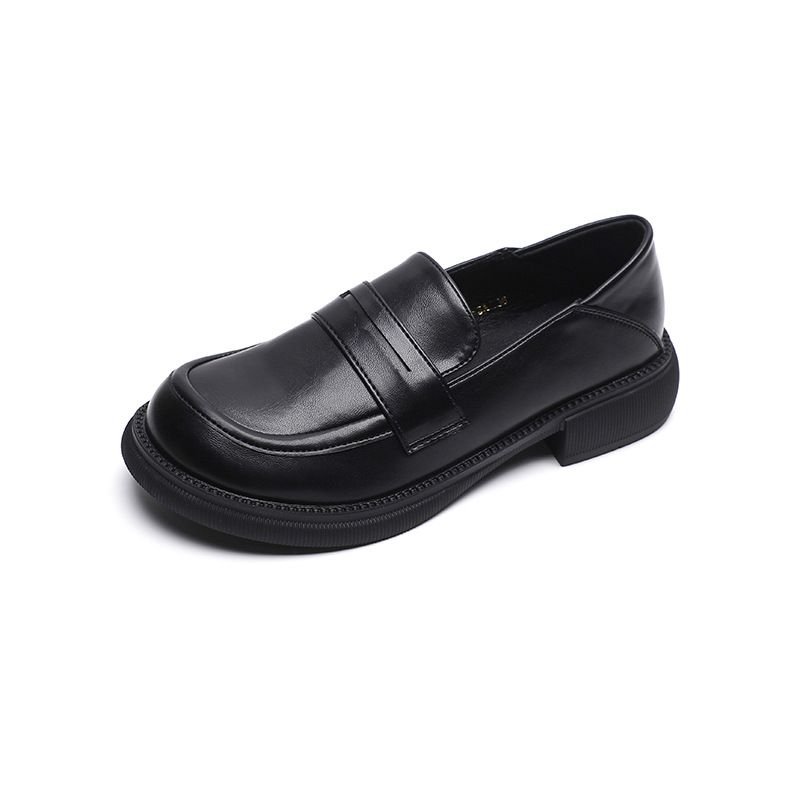 Platform Loafers Women's Retro British Style Small Leather Shoes Thick Heel One Pedal Soft-soled Single Shoes_vogvips.com