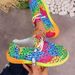 Station New Large Lace Up Color Low Top Single For Women, Ethnic Style Graffiti Lazy Canvas Flat Shoes_vogvips.com