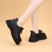 British Round Head Leather Shoes Platform-soled Heightened Lace-up Loafers Small Single Shoes_vogvips.com